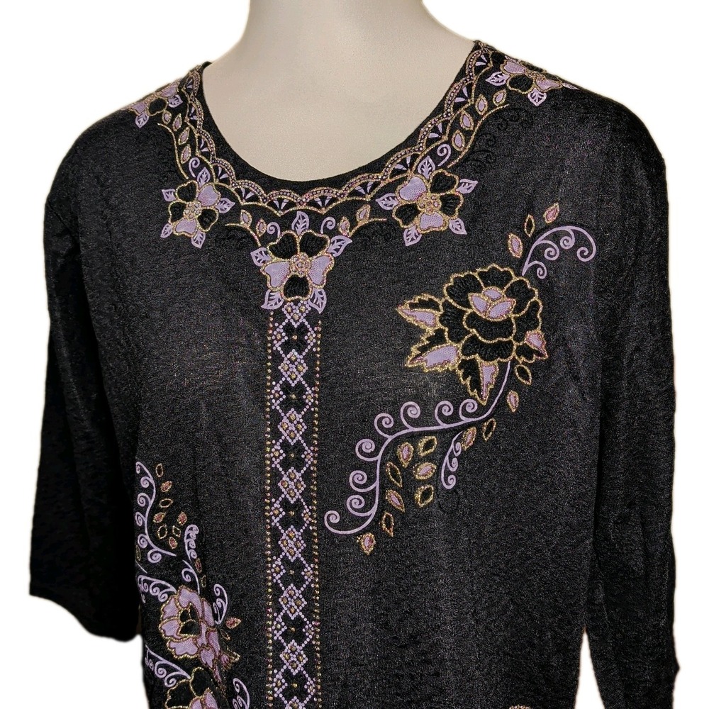 Women's 3/4 Sleeve Kivenst High Fashion Blouse Top Gold Embroidery Sz XXL